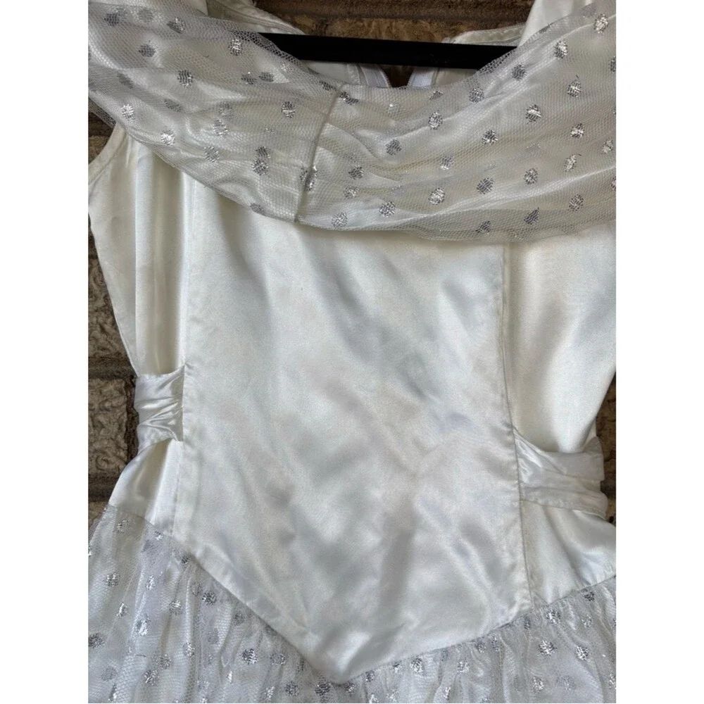 Vintage Amy Too! Byer California Girls' White Silver Satin Lace Dress Size 8